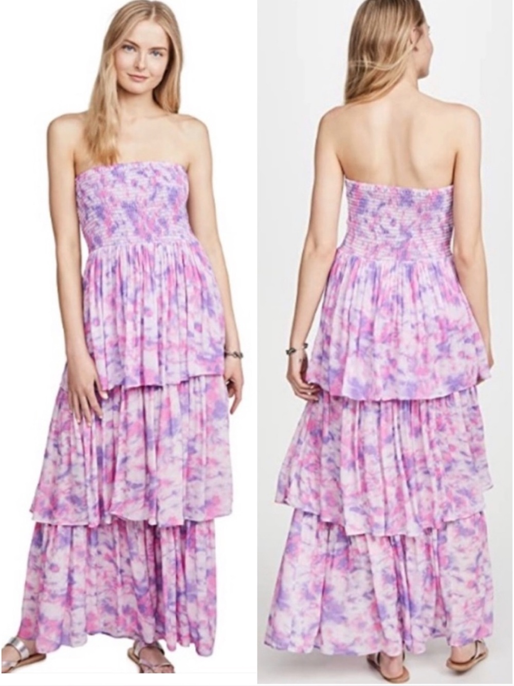 Playa Lucila Boho Tie Dye Tiered Strapless Maxi Dress